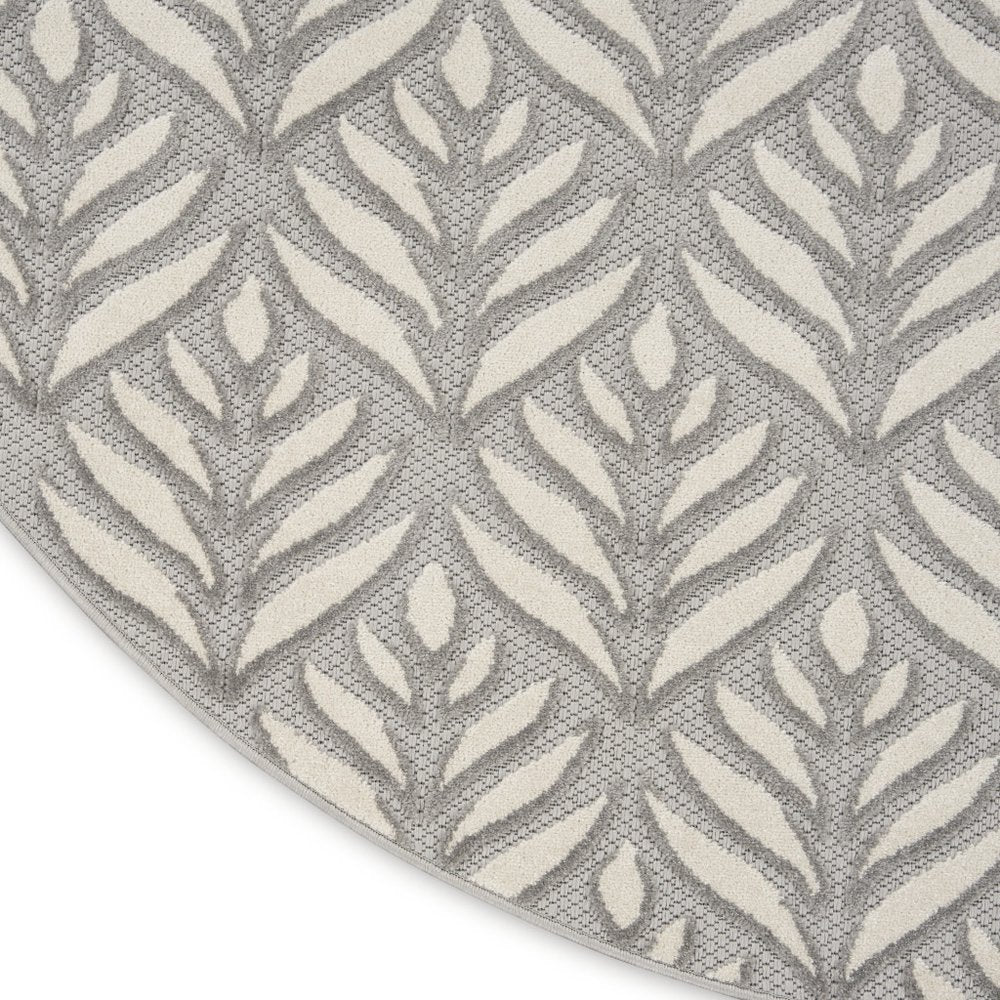 8' Gray Round Floral Indoor Outdoor Area Rug