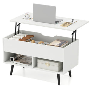 31.5 Inch Lift-Top Coffee Table with Hidden Storage and 2 Open Shelves-White