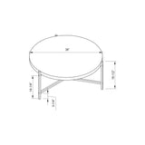37" Natural And White Metal Round Coffee Table