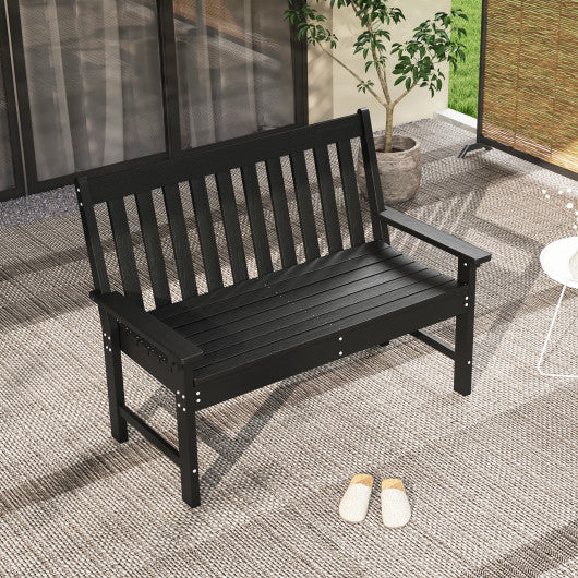 52 Inch All-Weather HDPE Outdoor Bench with Backrest and Armrests-Black