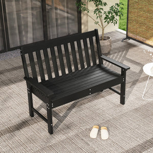 52 Inch All-Weather HDPE Outdoor Bench with Backrest and Armrests-Black