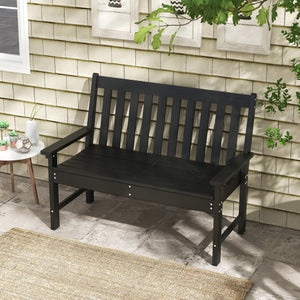 52 Inch All-Weather HDPE Outdoor Bench with Backrest and Armrests-Black
