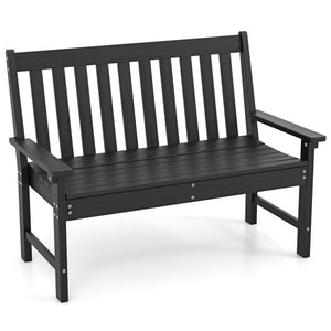 52 Inch All-Weather HDPE Outdoor Bench with Backrest and Armrests-Black