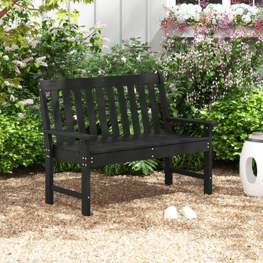52 Inch All-Weather HDPE Outdoor Bench with Backrest and Armrests-Black