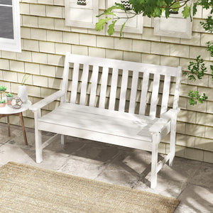 52 Inch All-Weather HDPE Outdoor Bench with Backrest and Armrests-White