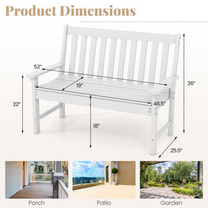 52 Inch All-Weather HDPE Outdoor Bench with Backrest and Armrests-White