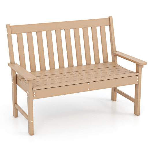 52 Inch All-Weather HDPE Outdoor Bench with Backrest and Armrests-Teak