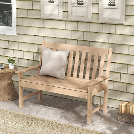 52 Inch All-Weather HDPE Outdoor Bench with Backrest and Armrests-Teak