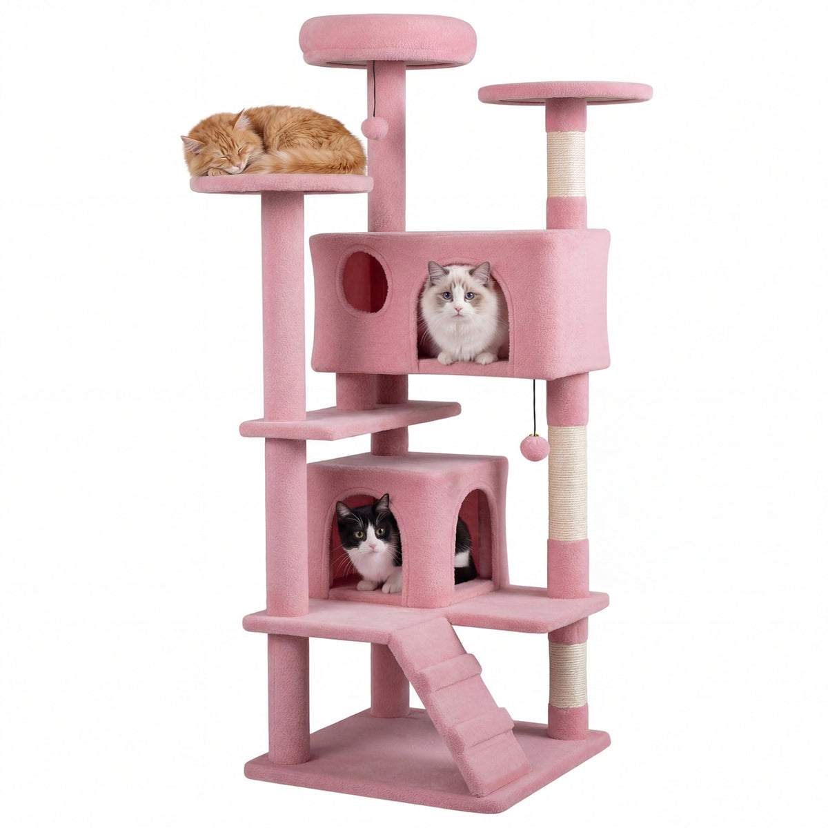 52 Inch Tall Cat Tree Tower for Indoor Cats-Pink