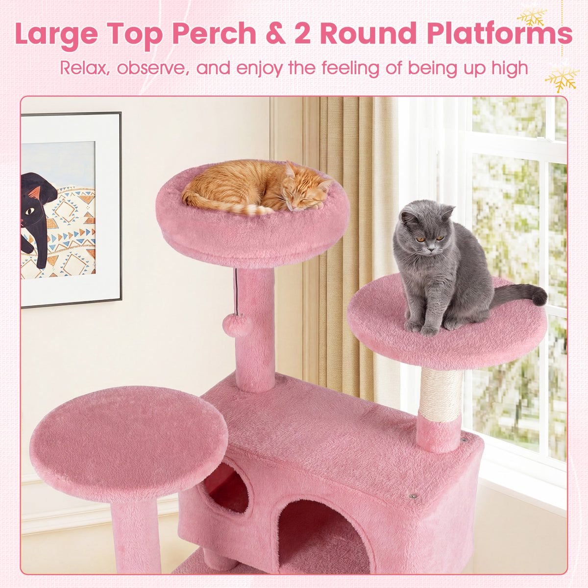 52 Inch Tall Cat Tree Tower for Indoor Cats-Pink
