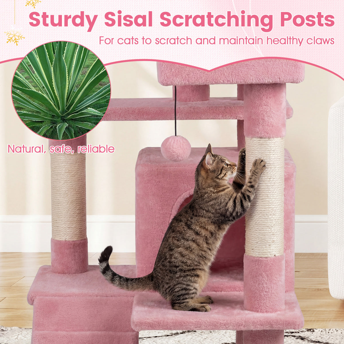 52 Inch Tall Cat Tree Tower for Indoor Cats-Pink