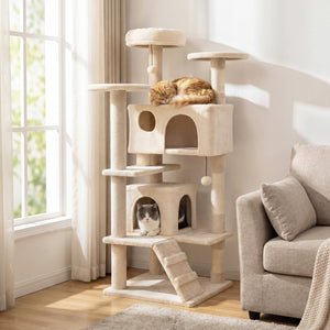52 Inch Tall Cat Tree Tower for Indoor Cats-Beige