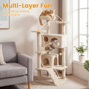 52 Inch Tall Cat Tree Tower for Indoor Cats-Beige