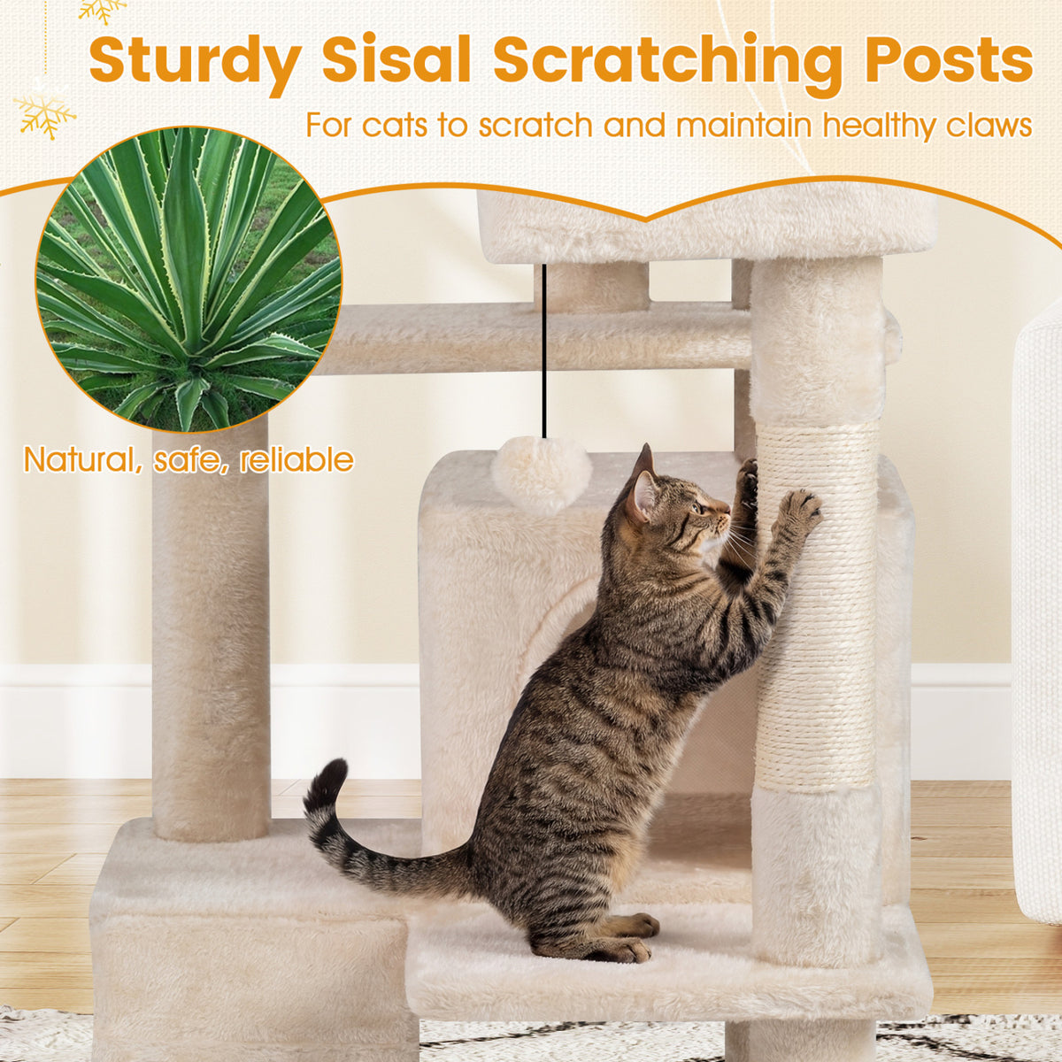 52 Inch Tall Cat Tree Tower for Indoor Cats-Beige