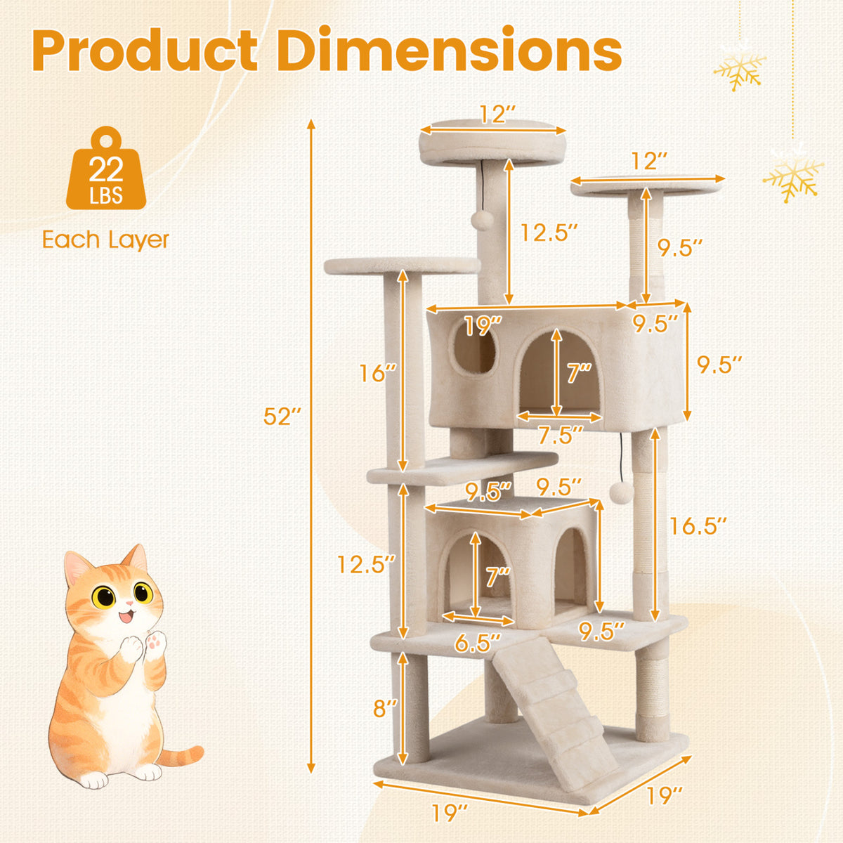 52 Inch Tall Cat Tree Tower for Indoor Cats-Beige