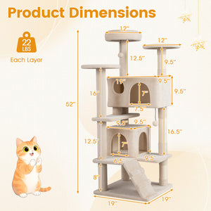 52 Inch Tall Cat Tree Tower for Indoor Cats-Beige