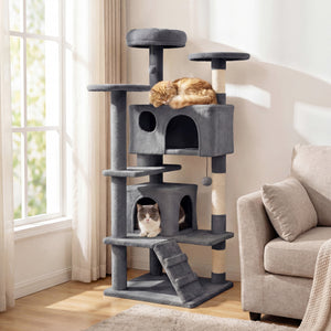 52 Inch Tall Cat Tree Tower for Indoor Cats-Light Gray
