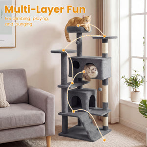 52 Inch Tall Cat Tree Tower for Indoor Cats-Light Gray