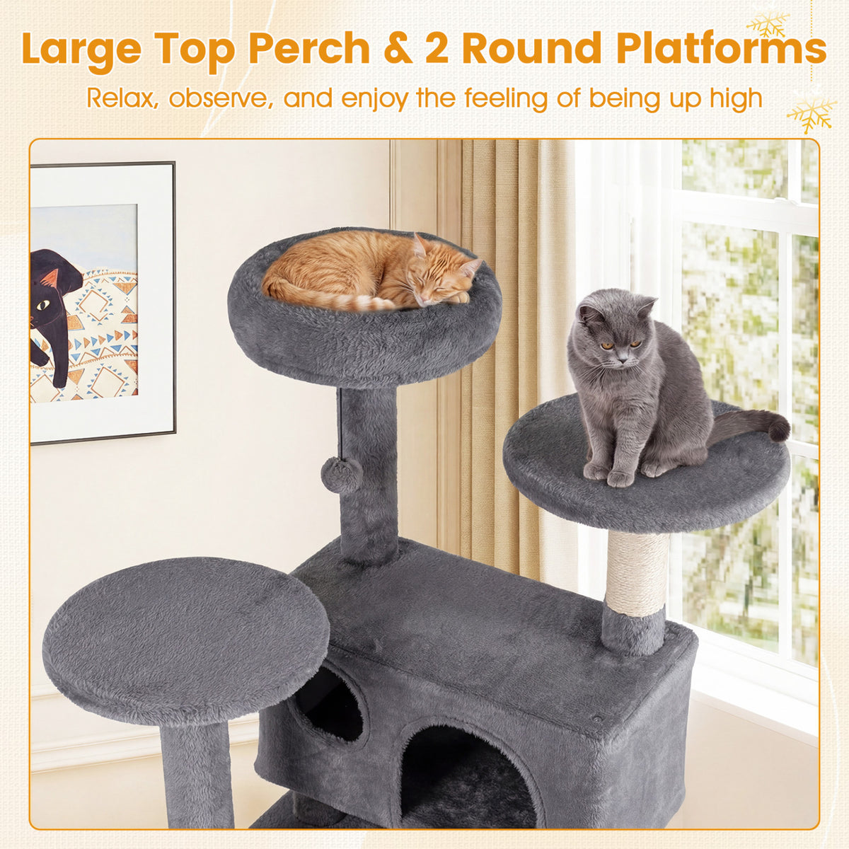 52 Inch Tall Cat Tree Tower for Indoor Cats-Light Gray