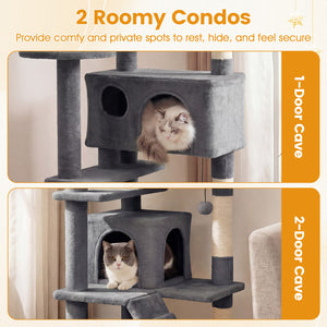 52 Inch Tall Cat Tree Tower for Indoor Cats-Light Gray