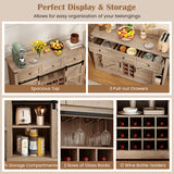 52 Inches Wine Bar Cabinet with LED Lights and Sliding Barn Doors-Light Gray