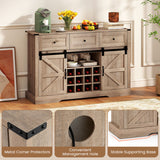 52 Inches Wine Bar Cabinet with LED Lights and Sliding Barn Doors-Light Gray