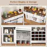 52 Inches Wine Bar Cabinet with LED Lights and Sliding Barn Doors-White