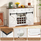52 Inches Wine Bar Cabinet with LED Lights and Sliding Barn Doors-White