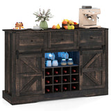 52 Inches Wine Bar Cabinet with LED Lights and Sliding Barn Doors-Black