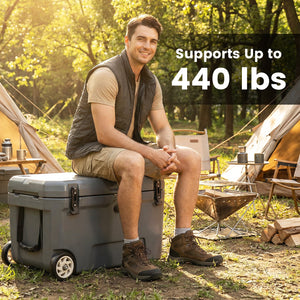 52 Quart Portable Hard Cooler with 6-Day Ice Retention and Wheels-Gray