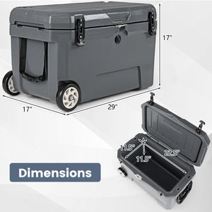52 Quart Portable Hard Cooler with 6-Day Ice Retention and Wheels-Gray