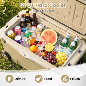 52 Quart Portable Hard Cooler with 6-Day Ice Retention and Wheels-Khaki