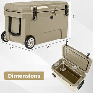 52 Quart Portable Hard Cooler with 6-Day Ice Retention and Wheels-Khaki