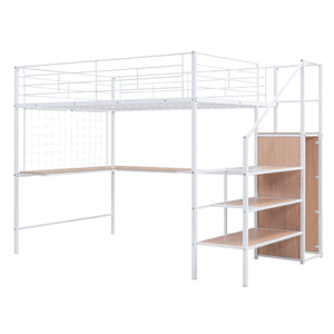 Loft Bed With Desk And Grid, Stylish Frame With Lateral Storage Ladder And Wardrobe by Couch.com