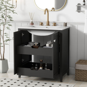 Freestanding Bathroom Vanity Combo With Ceramic Sink Shaker Style Vanities 2 Doors And 2 Drawers - Black by Couch.com
