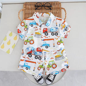 Baby Short Sleeve Shorts Cardigan Two-piece Set Animal Dinosaur Print