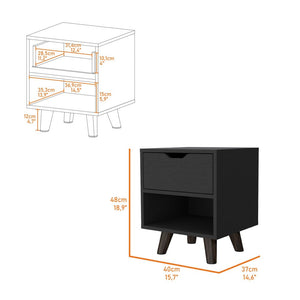 19" Black Wood One Drawer Nightstand