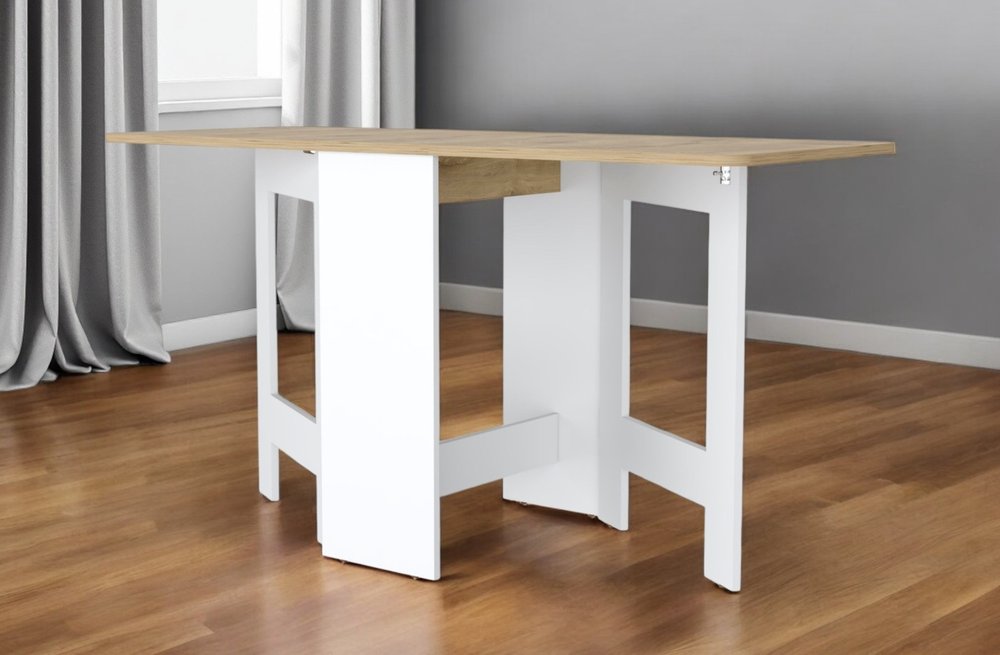 24" Brown And White Folding Sled Base Dining Table