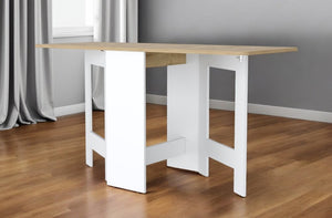 24" Brown And White Folding Sled Base Dining Table