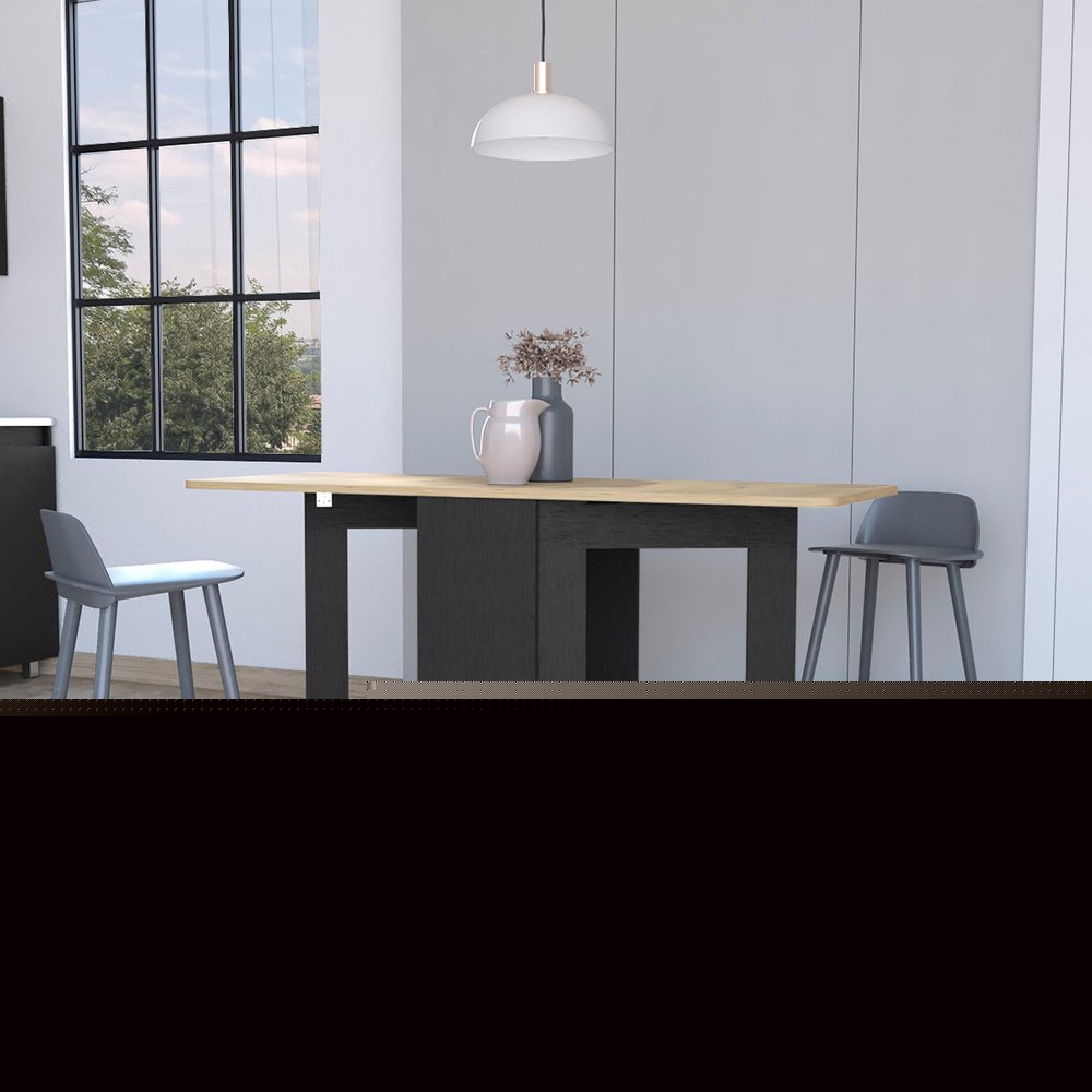 24" Wood Brown And Black Drop Leaf Trestle Base Dining Table