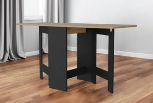 24" Wood Brown And Black Drop Leaf Trestle Base Dining Table