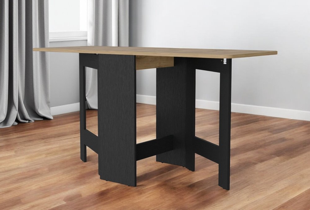 24" Wood Brown And Black Drop Leaf Trestle Base Dining Table