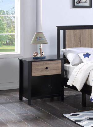 24" Black Solid Wood and Wood One Drawer Nightstand