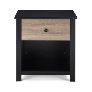 24" Black Solid Wood and Wood One Drawer Nightstand
