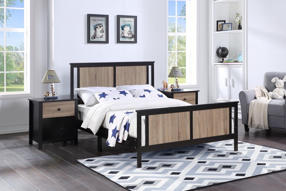 24" Black Solid Wood and Wood One Drawer Nightstand