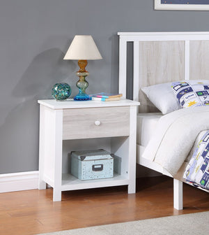 24" White Solid Manufactured Wood and Wood One Drawer Nightstand