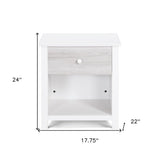 24" White Solid Manufactured Wood and Wood One Drawer Nightstand