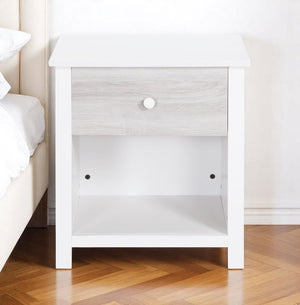 24" White Solid Manufactured Wood and Wood One Drawer Nightstand