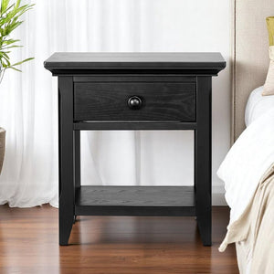 24" Black Solid Wood Solid and Manufactured Wood One Drawer Nightstand