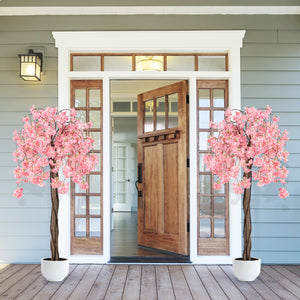 5.5 FT Tall Artificial Cherry Blossom Tree with Pink/White Flowers 1 Pack-Pink